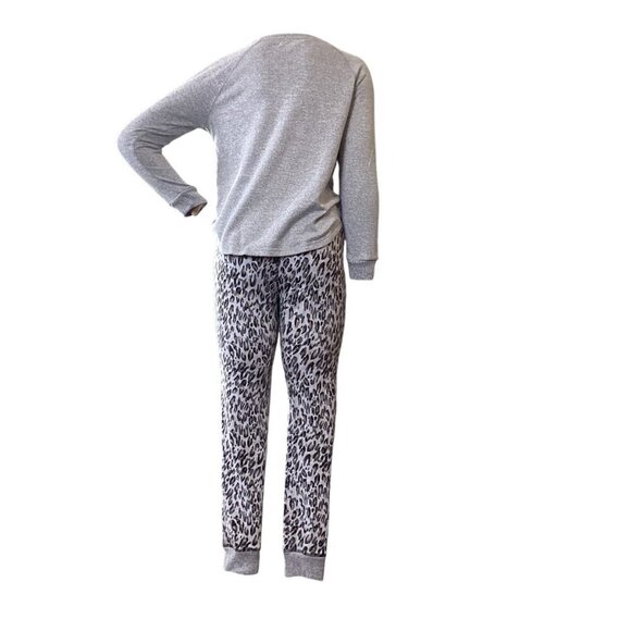 Live Love Lounge by Karen Neuberger 2-Piece Set Solid/Leopard Sz S Gray #49P - Picture 6 of 10